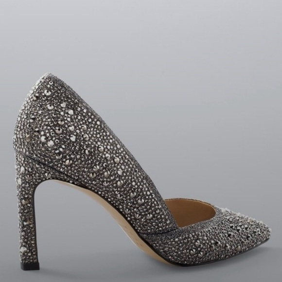 White House Black Market Hematite-Embellished High Heel Silver Jeweled Pumps 8.5 - Picture 2 of 12